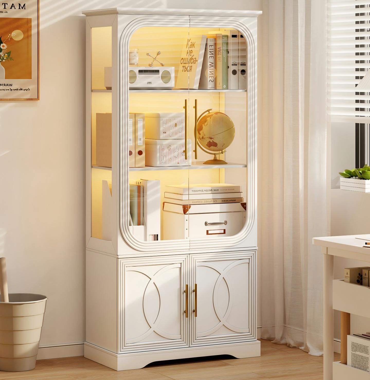 69.7" Display Cabinet with LED Lights and Glass Doors