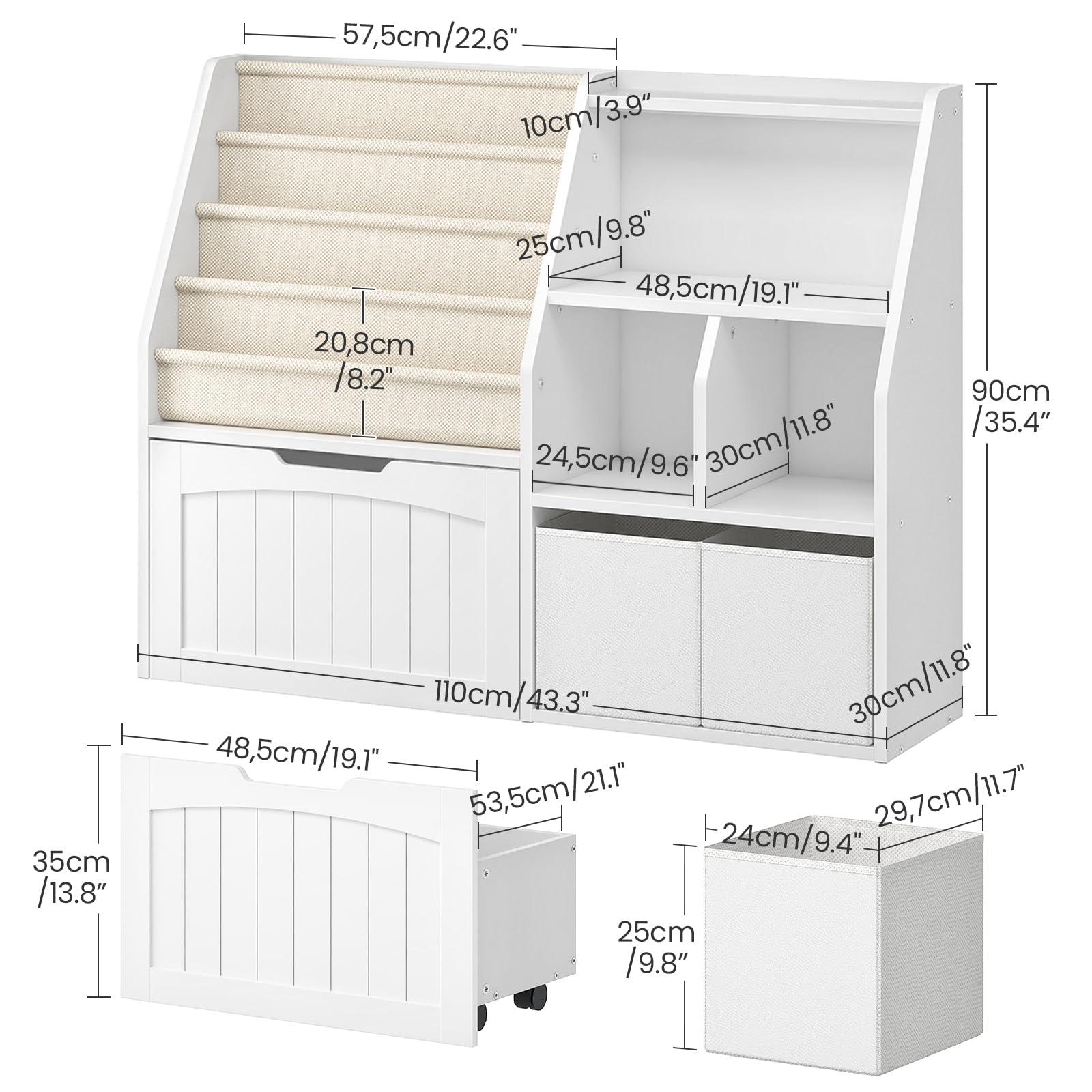 Kids Bookshelf with Toy Storage and Fabric Baskets