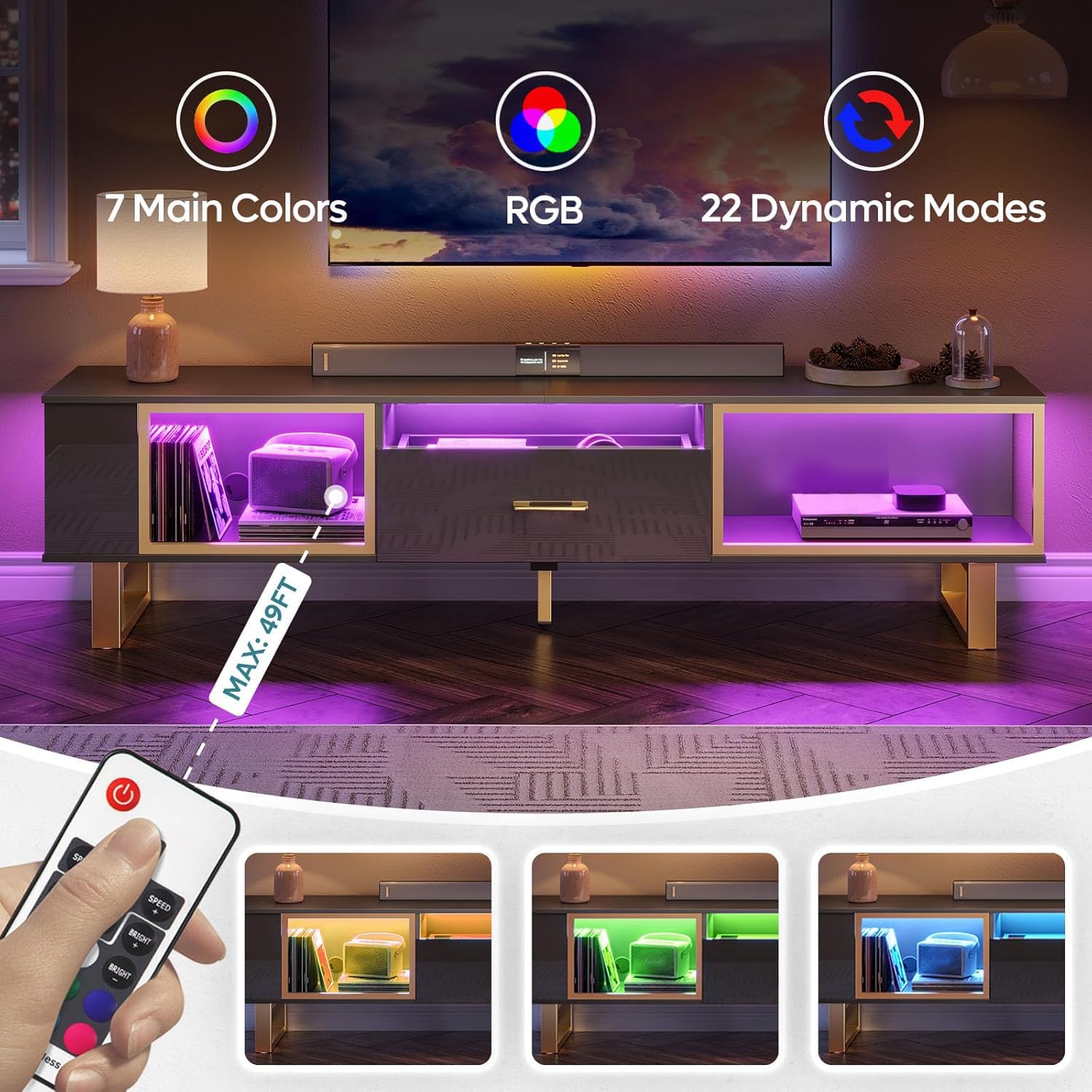 70 Inch LED TV Stand with Half-Glass Drawer