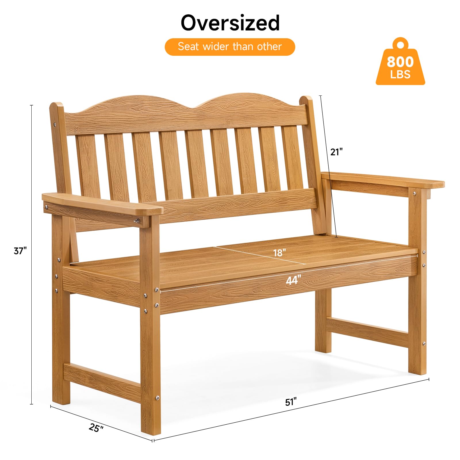 2-Person Poly Lumber Outdoor Bench with Armrests