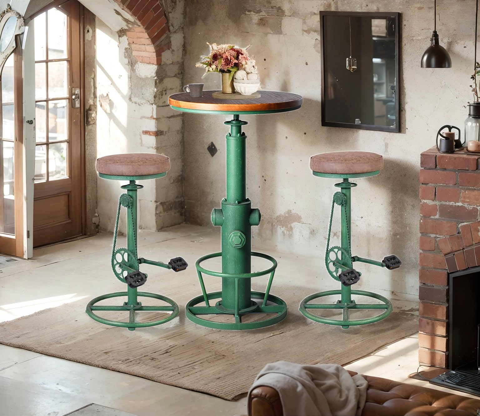 3 Piece Pub Bar Set with Adjustable Stools