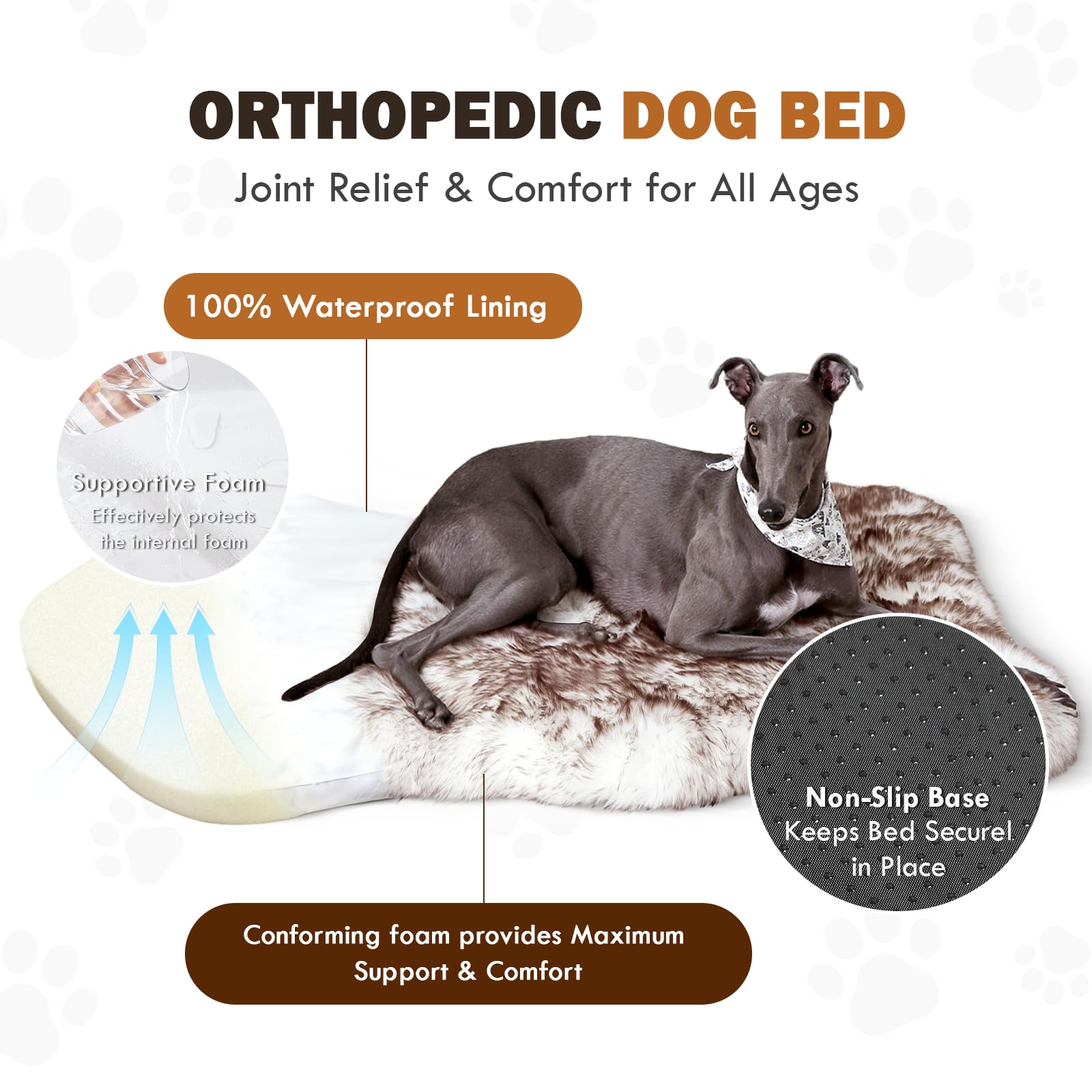 Waterproof Faux Fur Dog Bed Medium Orthopedic 40 Inch