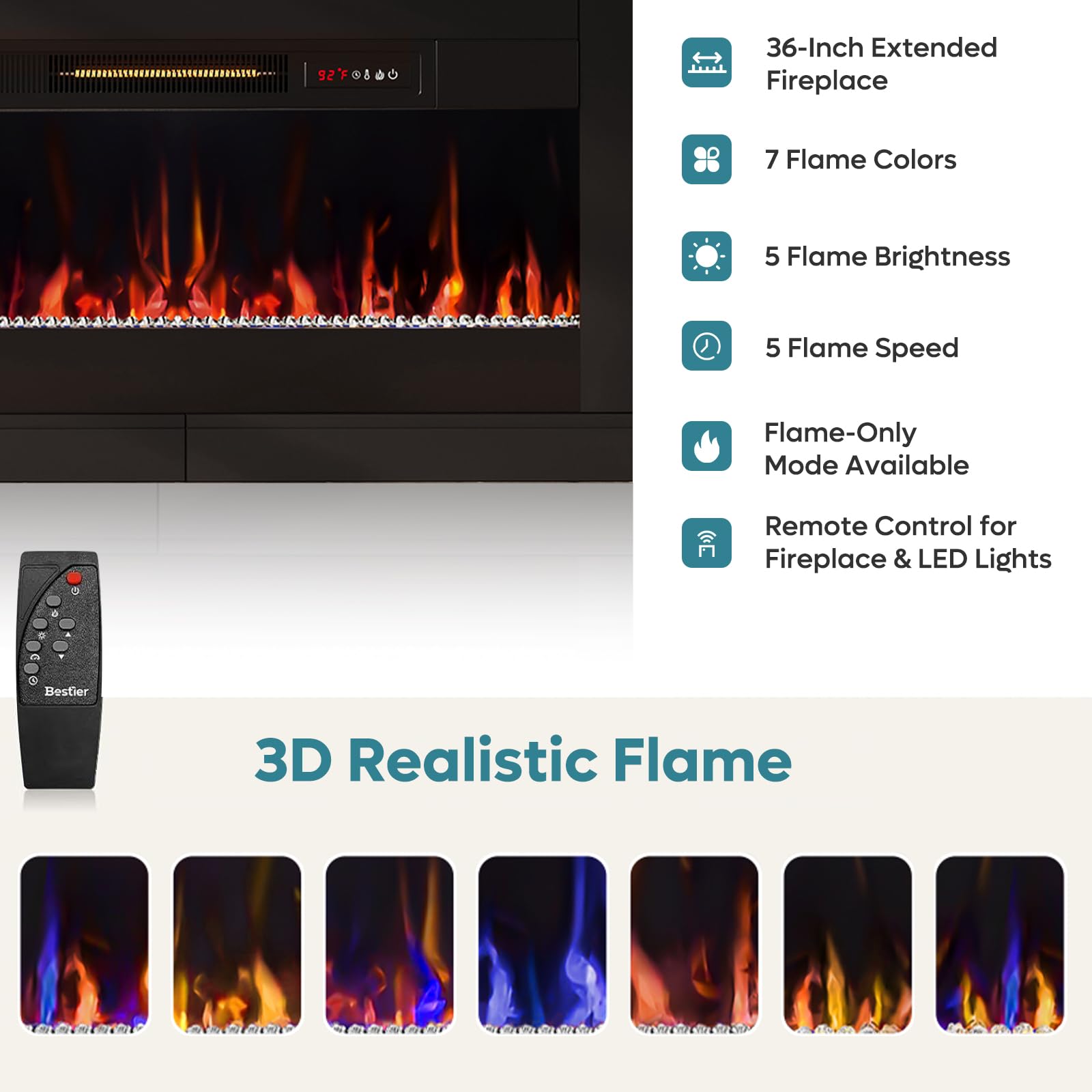 70" Fireplace TV Stand with LED Lighting
