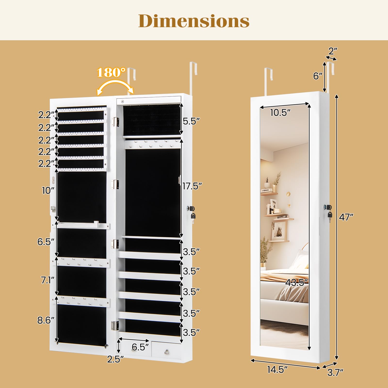Wall Mounted Jewelry Armoire with 47" Full Length Mirror