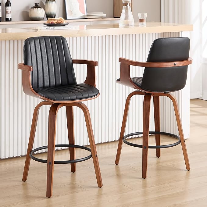 Counter Height Swivel Bar Stools Set of 2 with High Backs