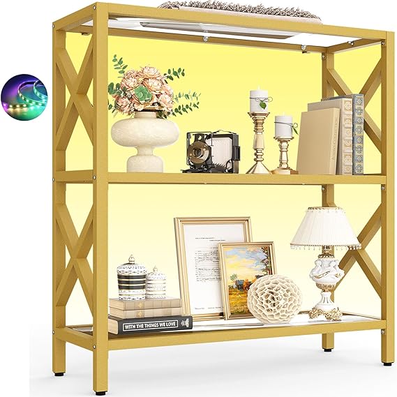 5-Tier Glass Bookshelf with LED Light