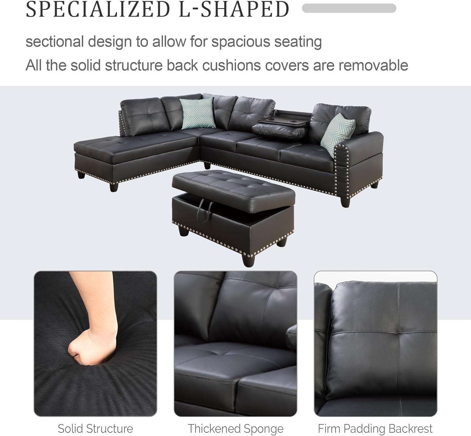 L-Shaped Sectional Sofa with Storage Ottoman