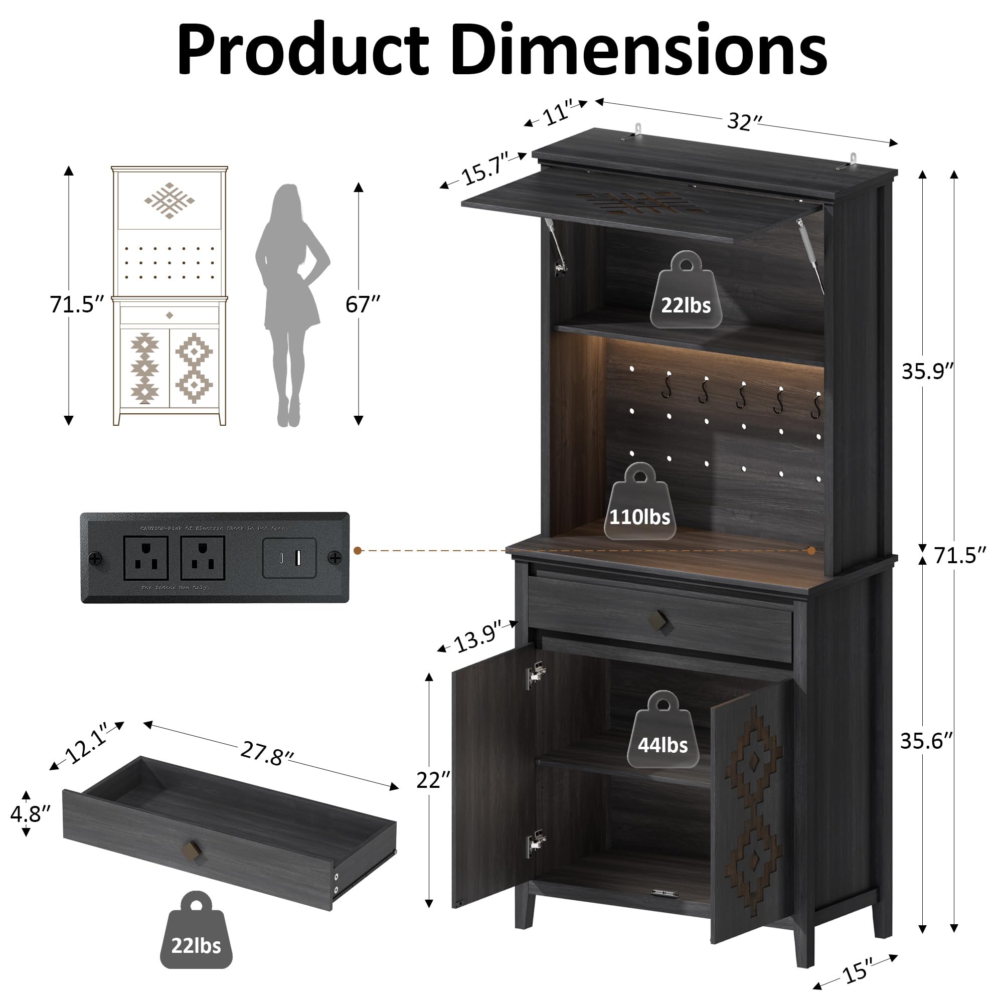 72" Tall Kitchen Pantry with Hydraulic Flip Up Door