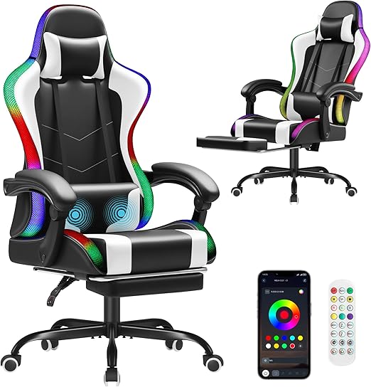 Ergonomic Gaming Chair with Footrest and Massage Lumbar Support