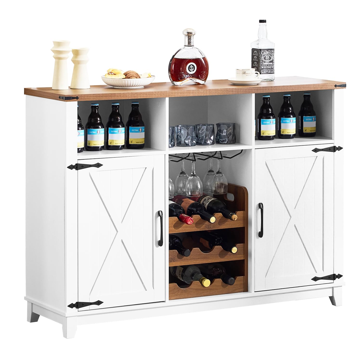 Farmhouse Wine Bar Cabinet with Detachable Wine Rack