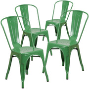 Green Metal Indoor-Outdoor Stackable Chair - 4 Pack