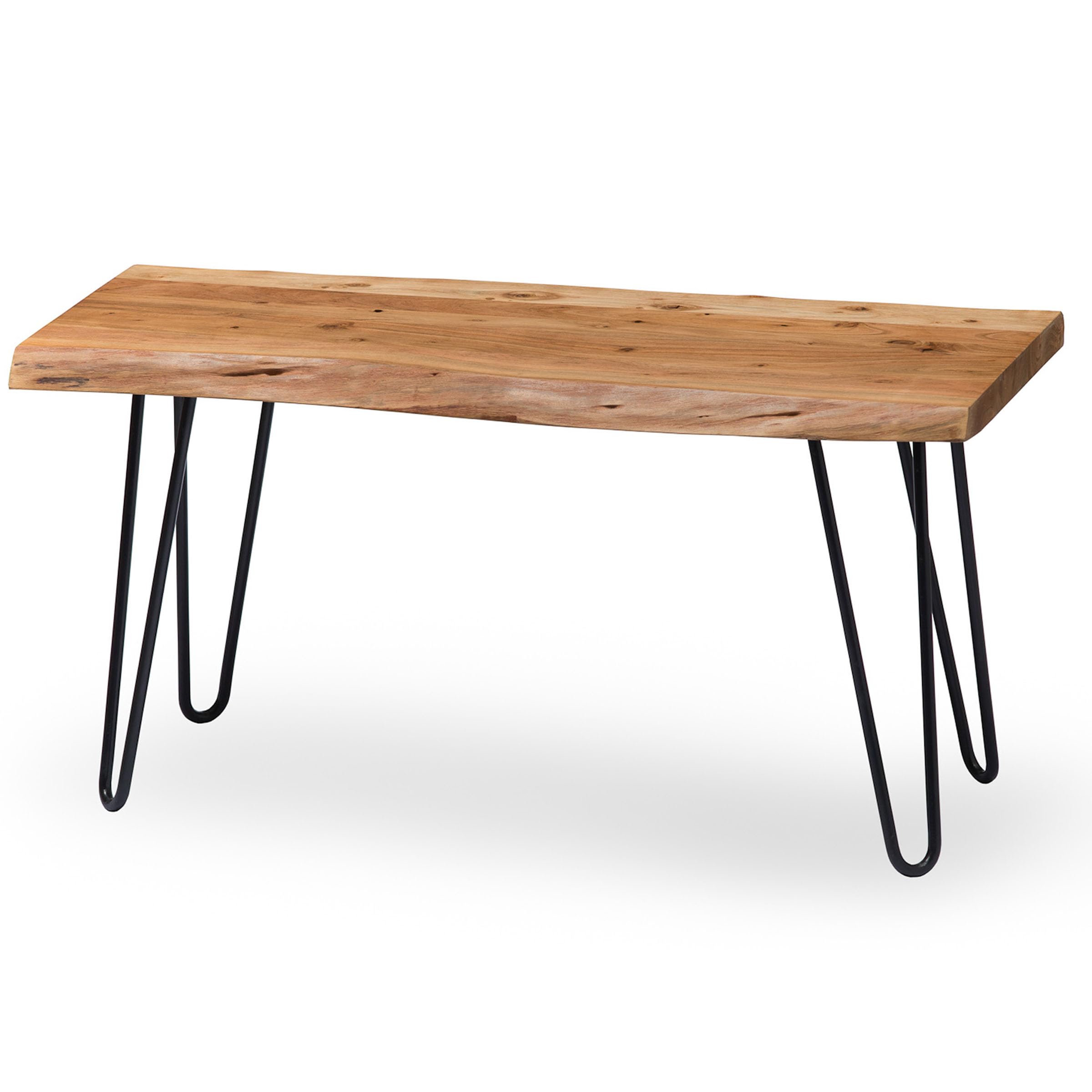 Live Edge Solid Wood Bench with Metal Hairpin Legs 36 Inch