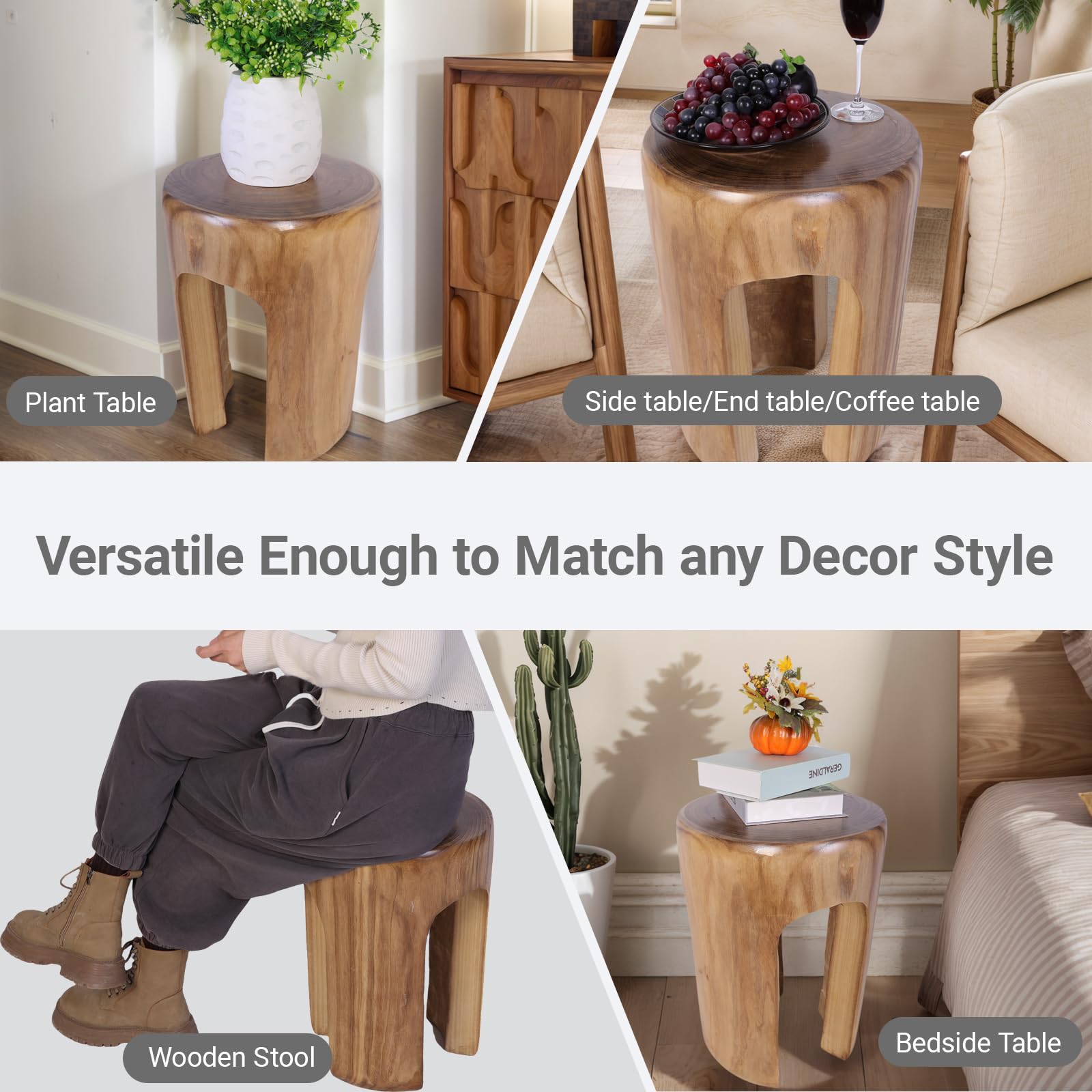 Rustic Wood Side Table Round Tree Stump End Table