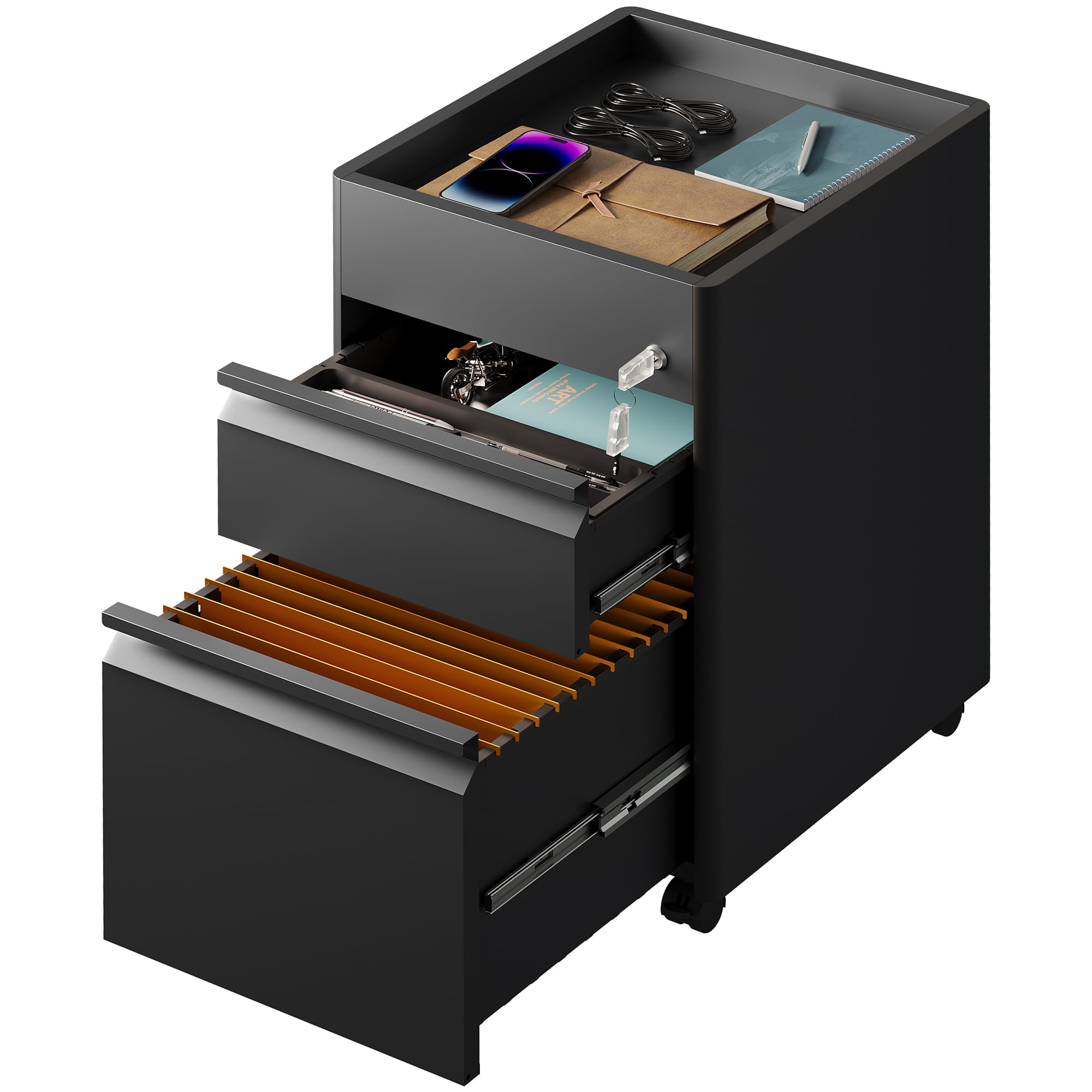 2-Drawer Locking File Cabinet with Wheels
