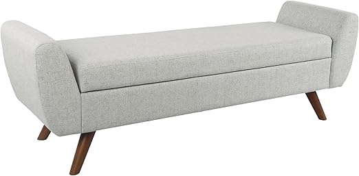 Modern Storage Bench with Wood Legs - Light Gray Woven