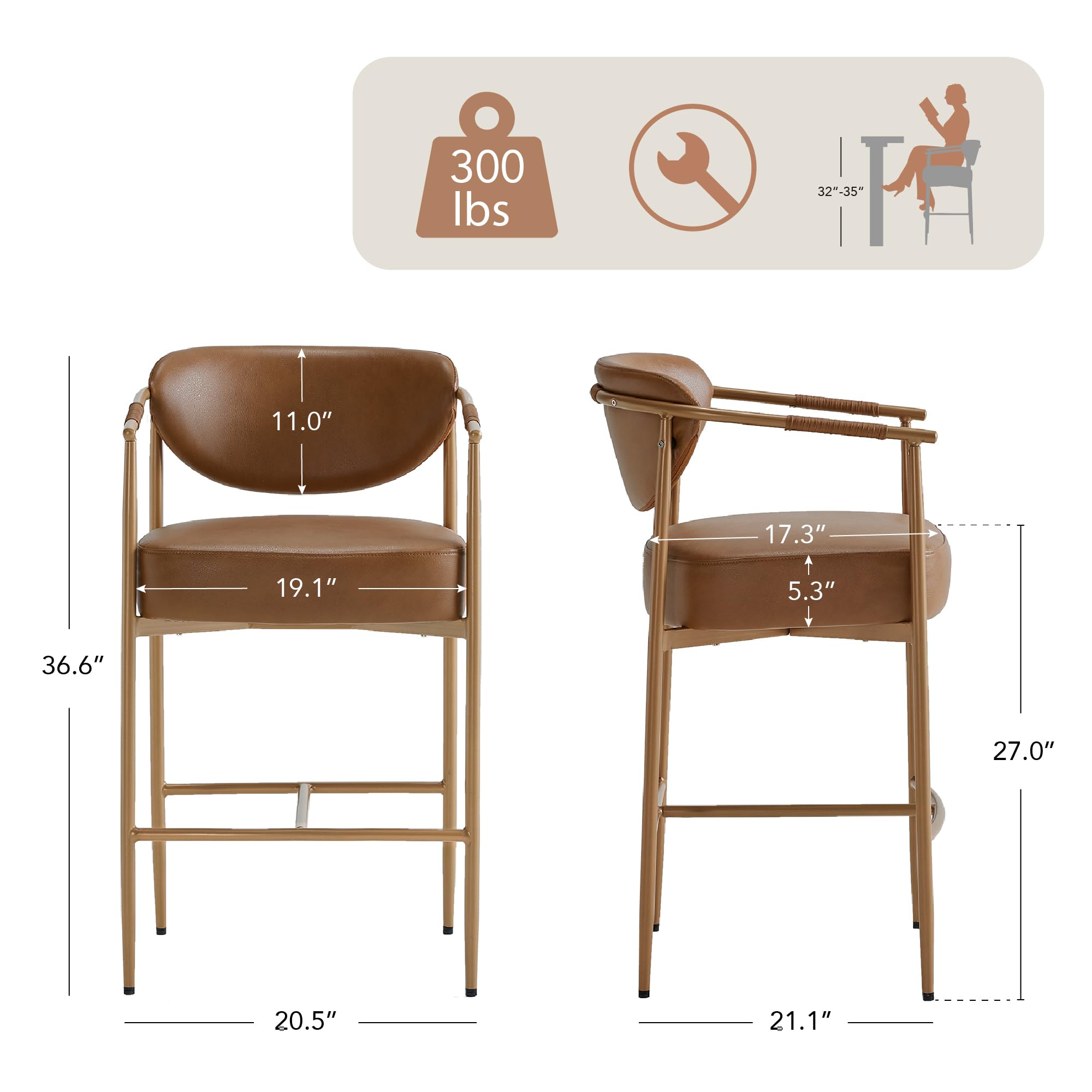 Counter Height Bar Stools Set of 2 with Arms