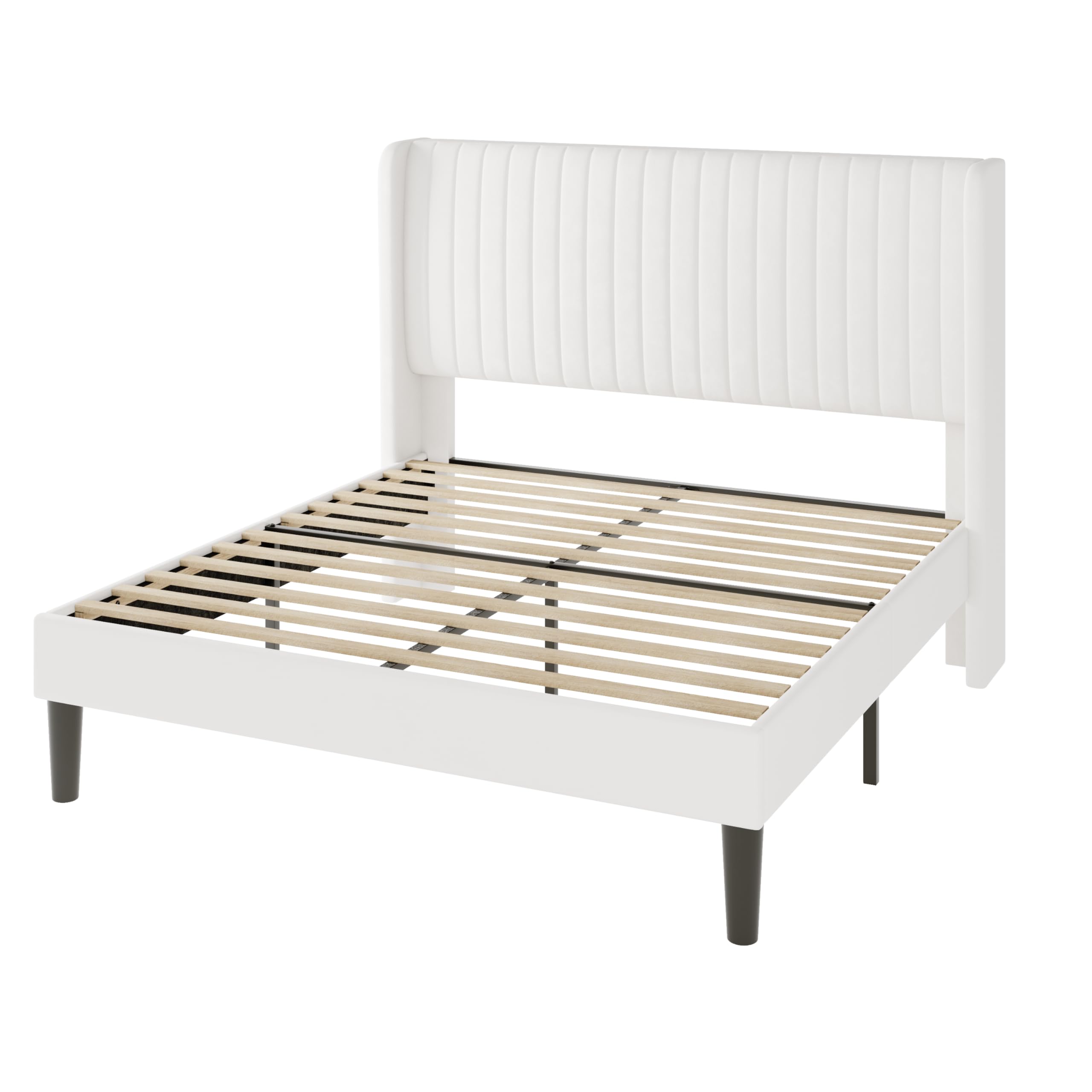 Queen Size Velvet Platform Bed Frame with Tufted Wingback Headboard
