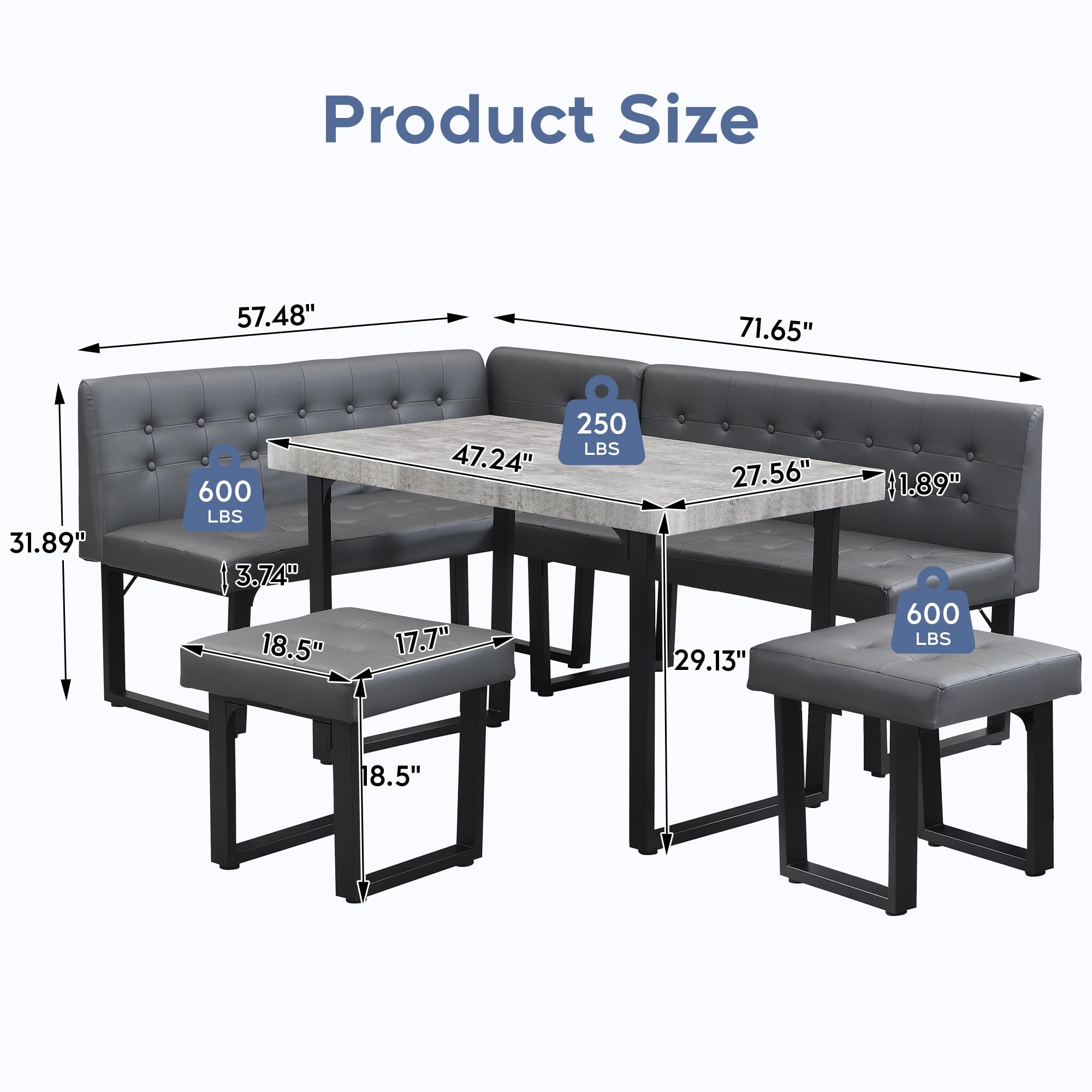 L-Shaped Corner Dining Table Set with Bench
