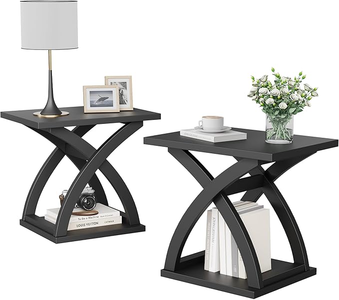 End Side Table Set of 2 with Storage Shelf