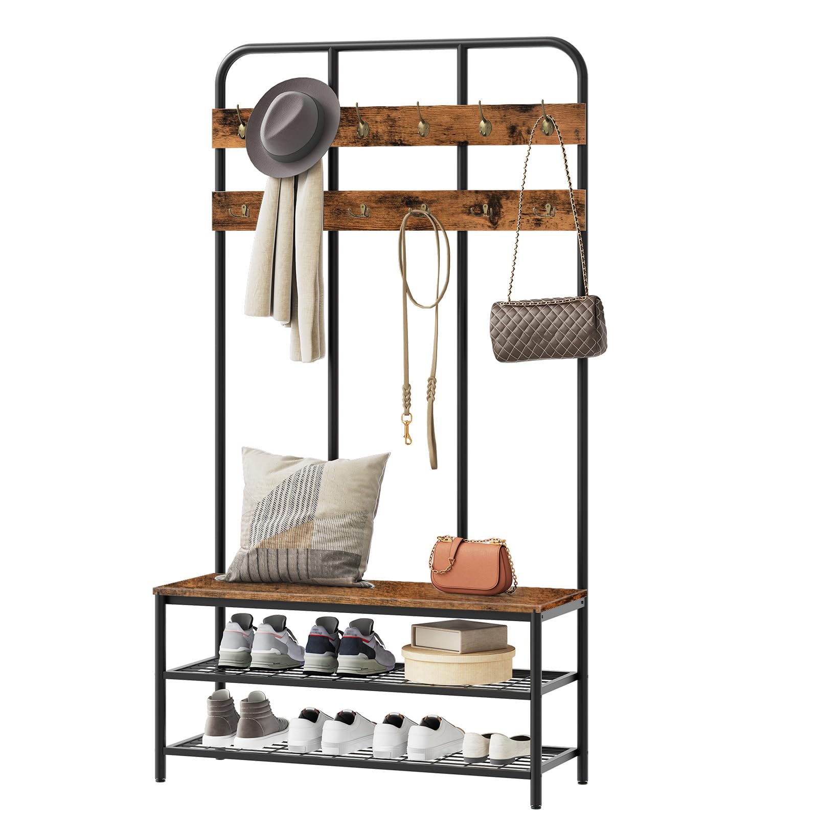 Hall Tree with Bench and Coat Rack