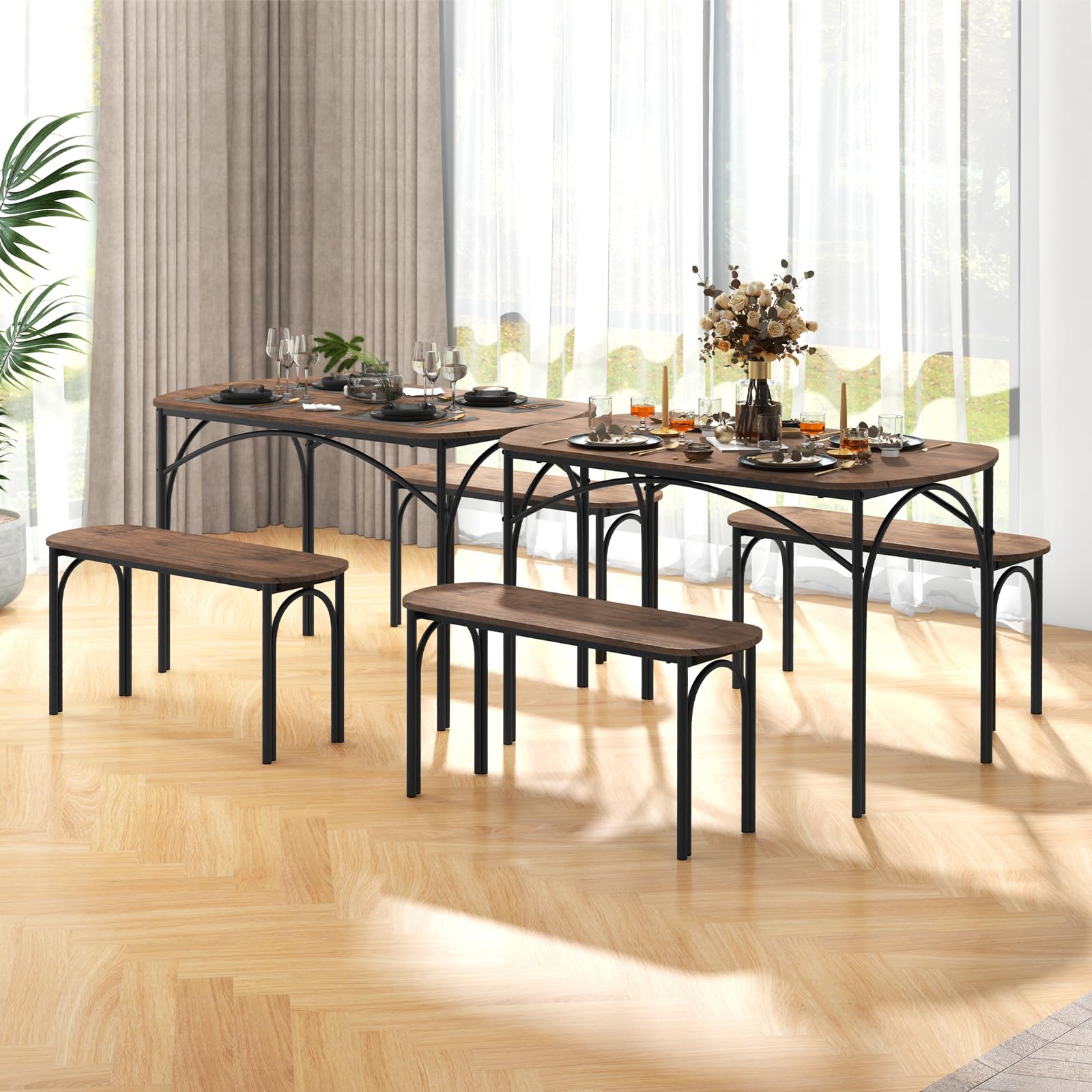 3-Piece Dining Table Set with 2 Benches