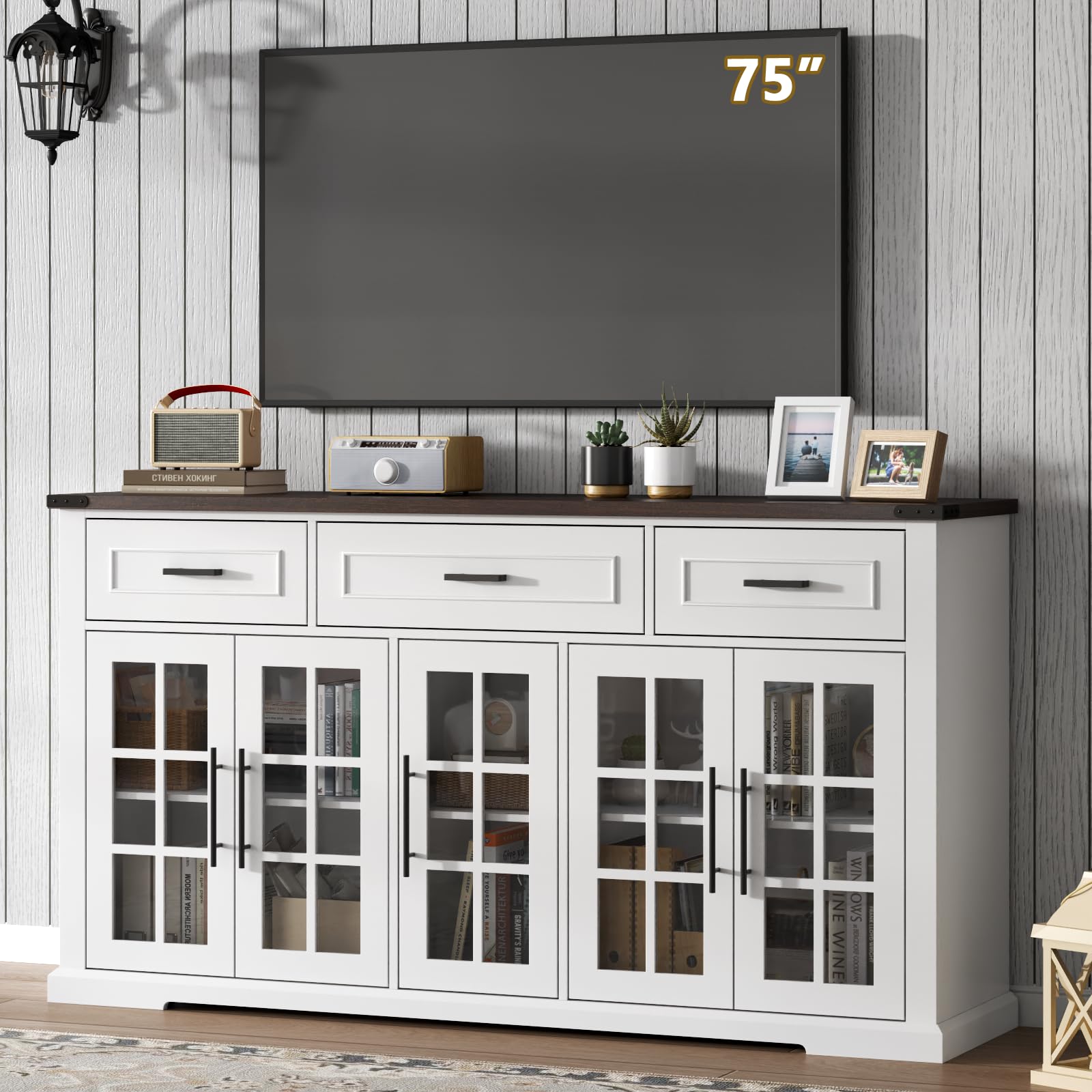 63" Sideboard Buffet Cabinet with Glass Doors