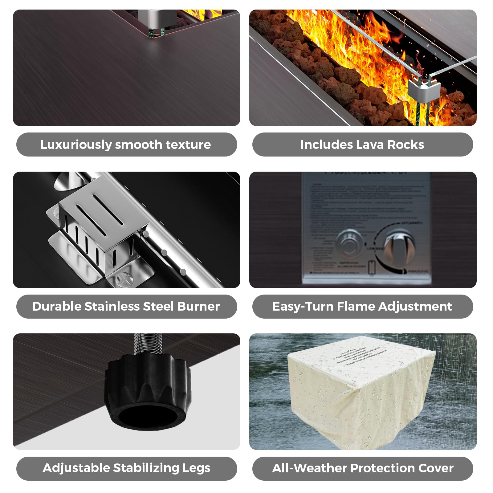 42" Rectangular Propane Fire Pit Table - 50,000 BTU Outdoor Gas Fireplace