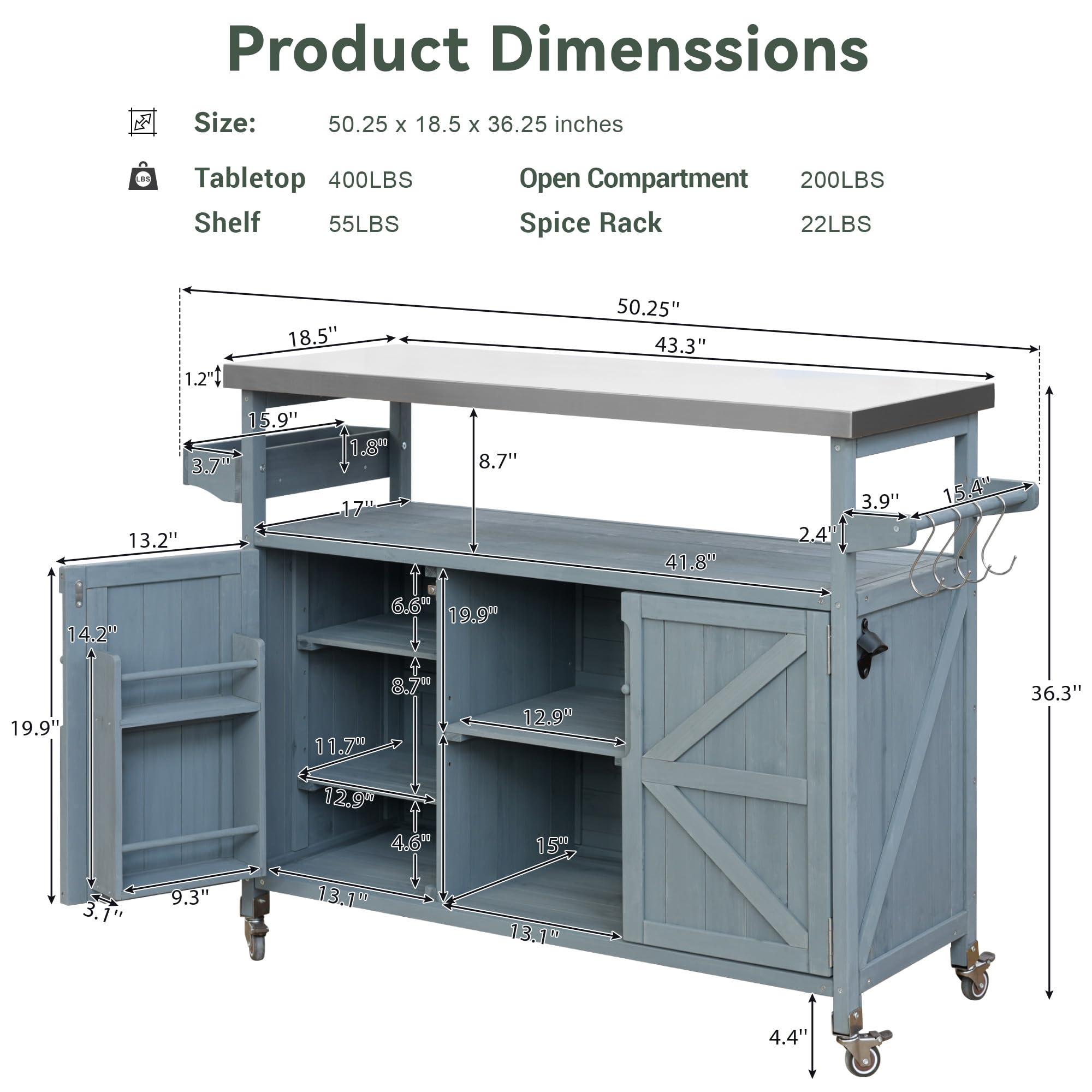 Outdoor Kitchen Island with Stainless Steel Top