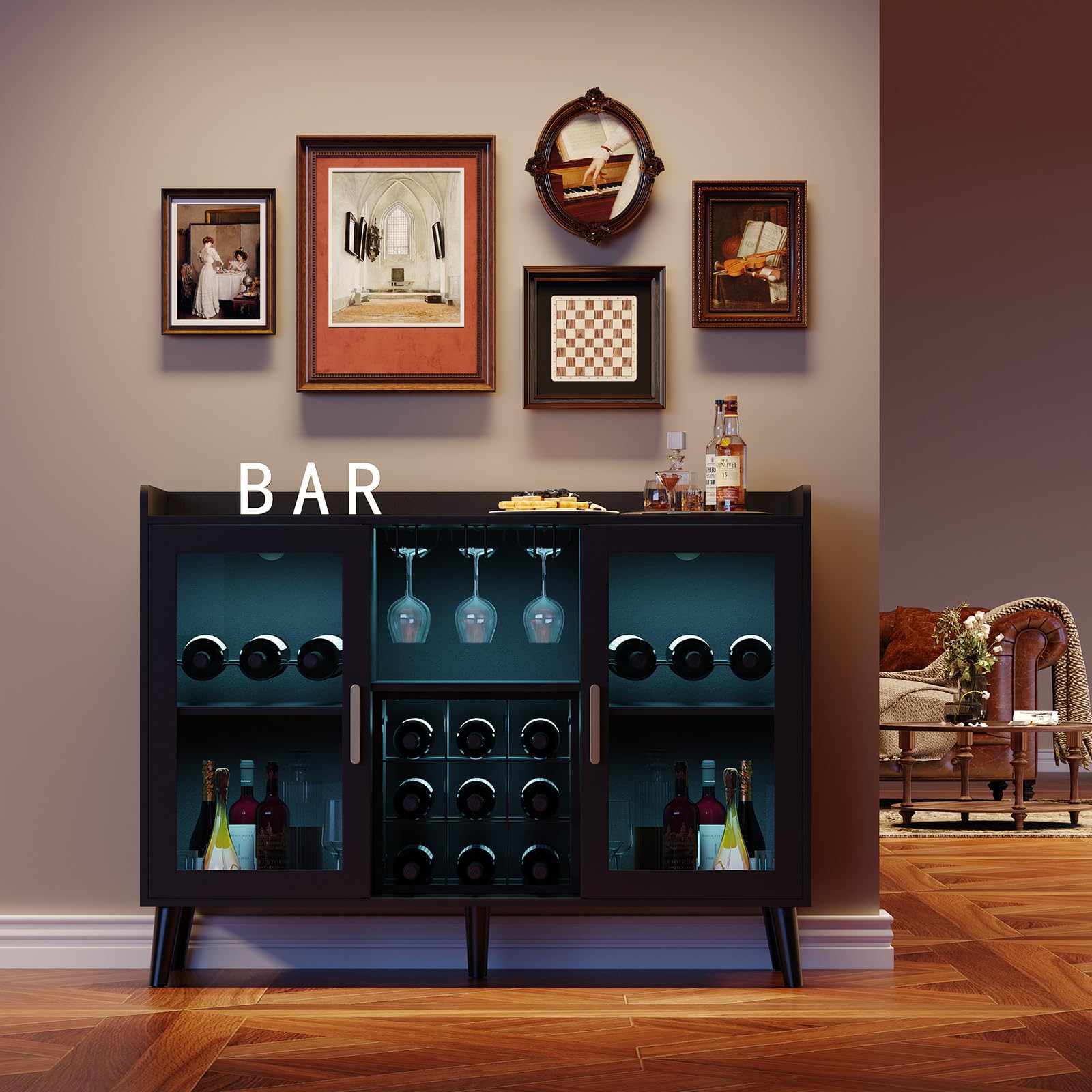 Wine Bar Cabinet with LED Light