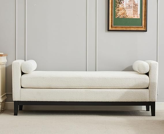 Oversized Upholstered Bench Ottoman with Bolster Pillows