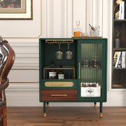 Modern Coffee Bar Cabinet with Wine Glass Rack and Drawers