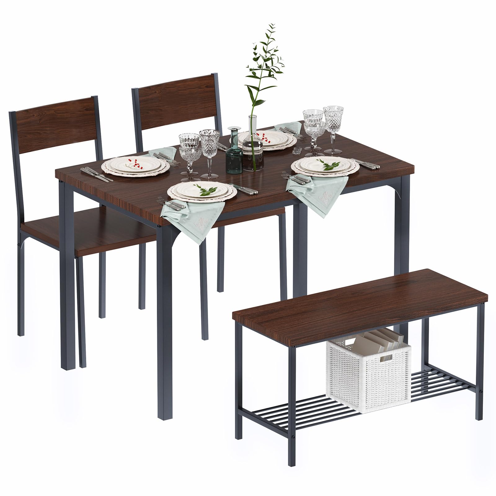 4-Piece Dining Table Set with Storage Bench