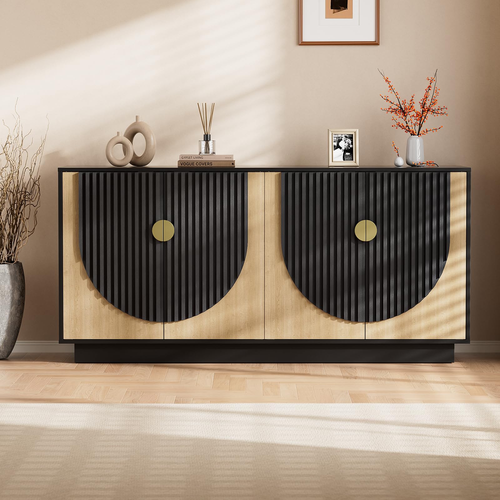 63 Inch Fluted Buffet Cabinet with Storage