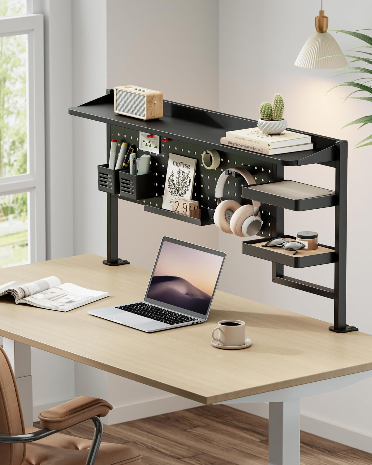 44" Clamp-On Desk Shelf with Pegboard and 2-Tier Organizer