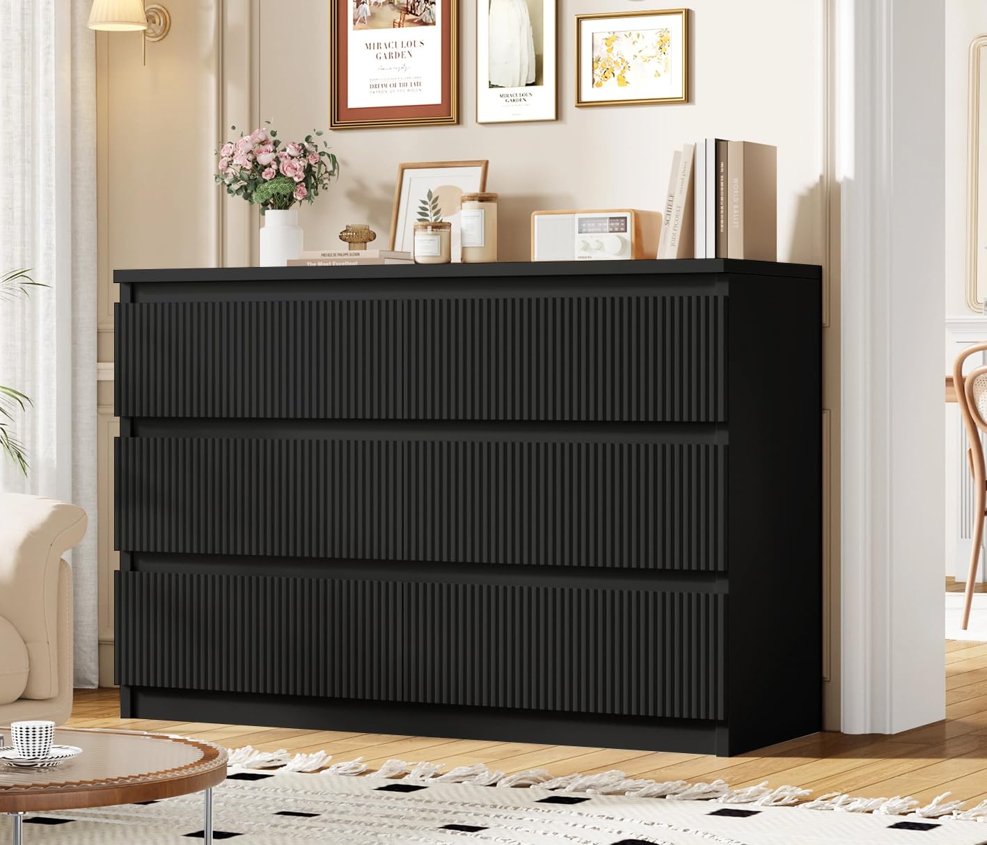 Modern 6 Drawer Dresser with Fluted Design