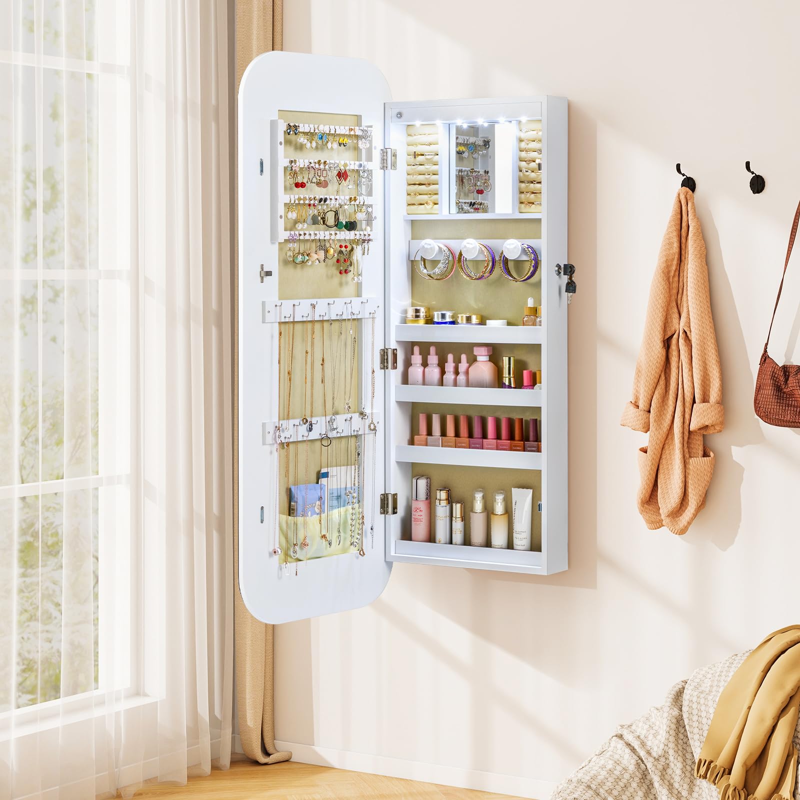 Wall Mounted Jewelry Armoire with Full Length Mirror