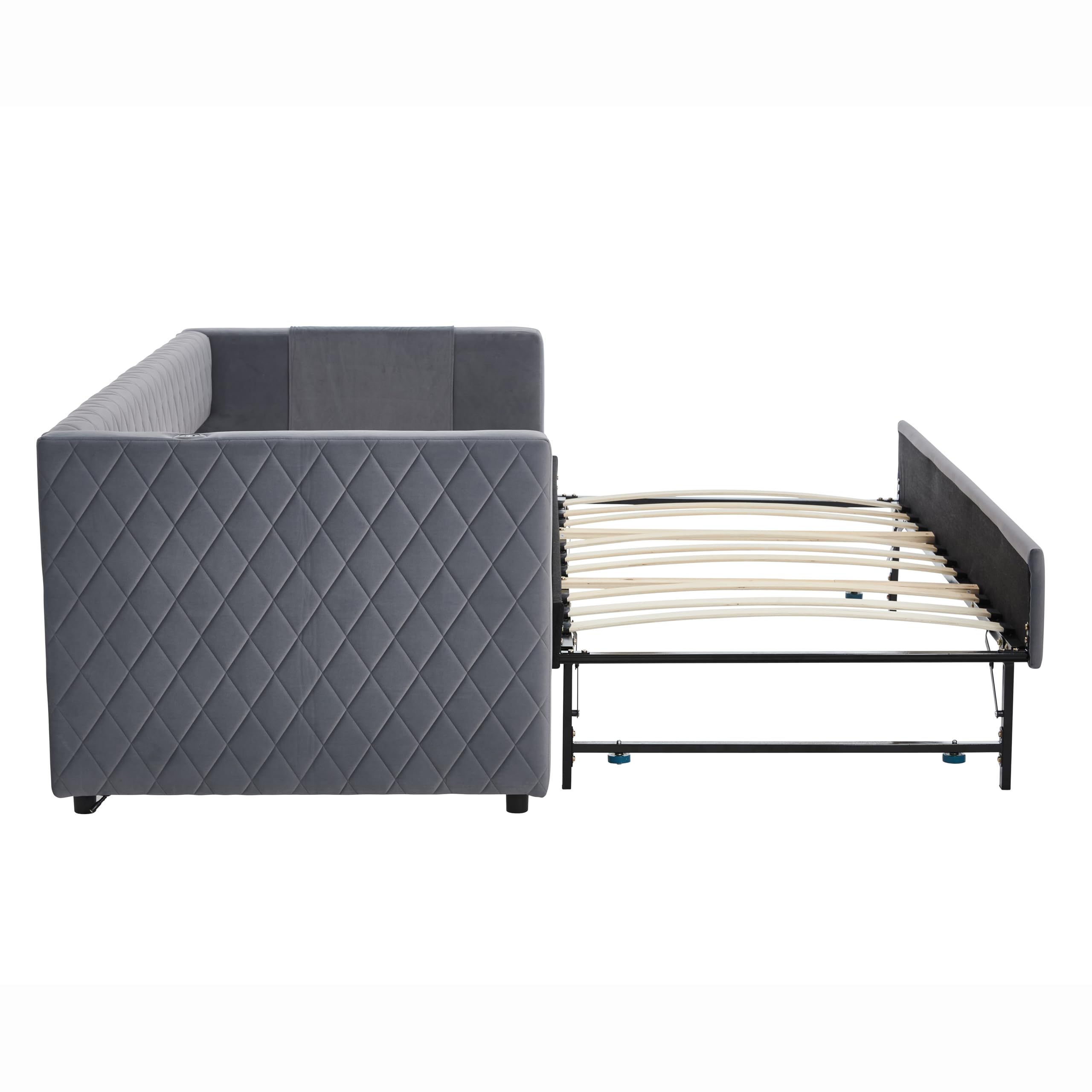 Twin Size Upholstered Daybed with Trundle and Charging Station
