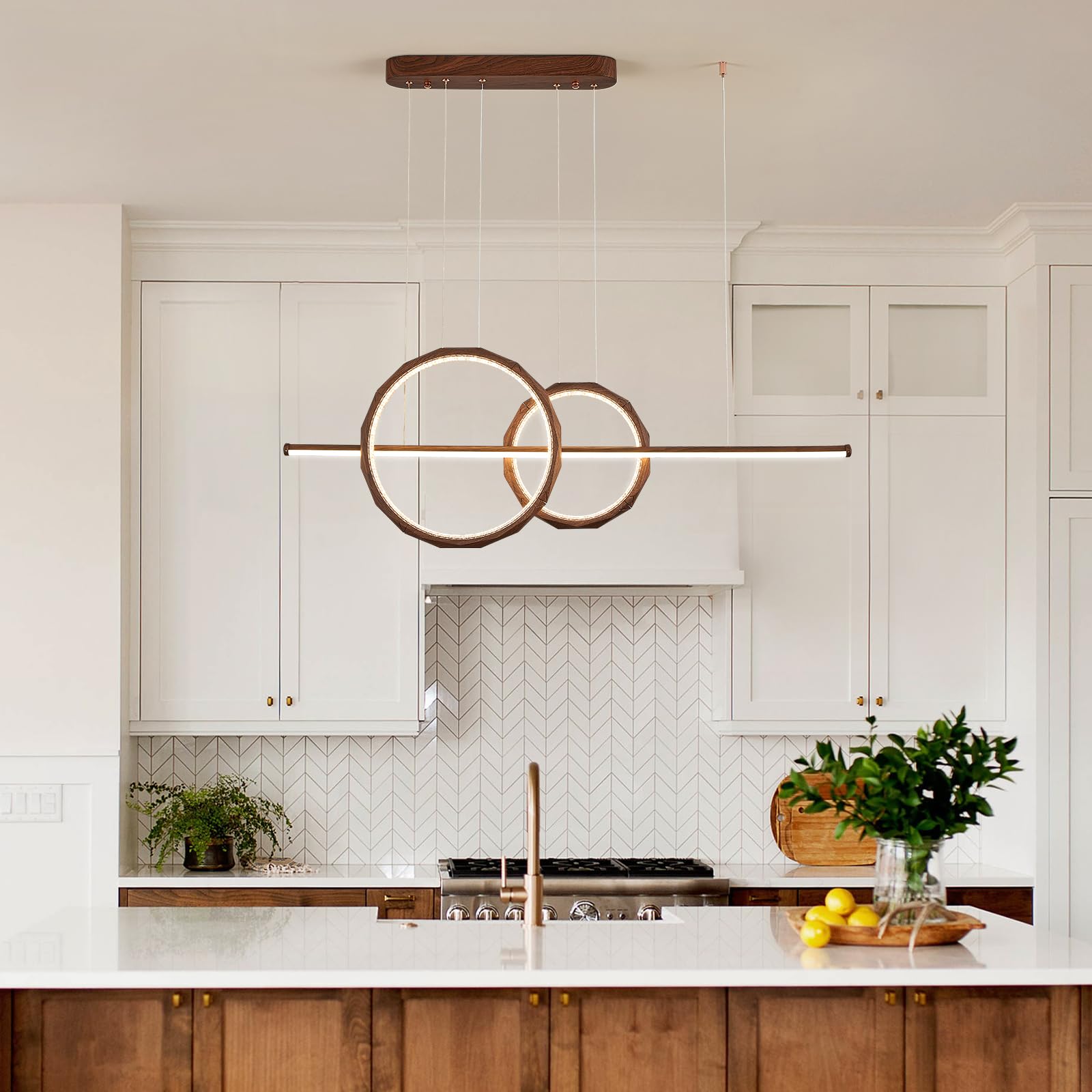 43" Farmhouse Pendant Light with Walnut Wood Finish