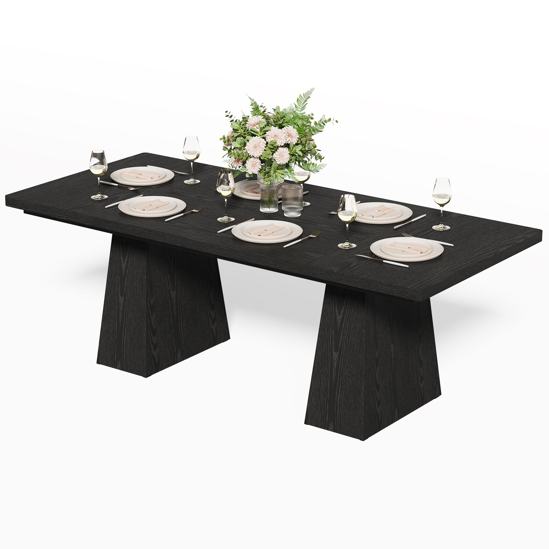 Dining Table for 4-6 People Rectangle with Heavy Duty Legs Black