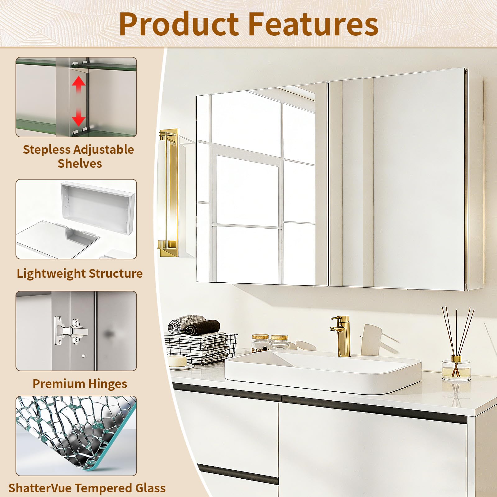 Bathroom Medicine Cabinet with Mirror and Adjustable Shelves