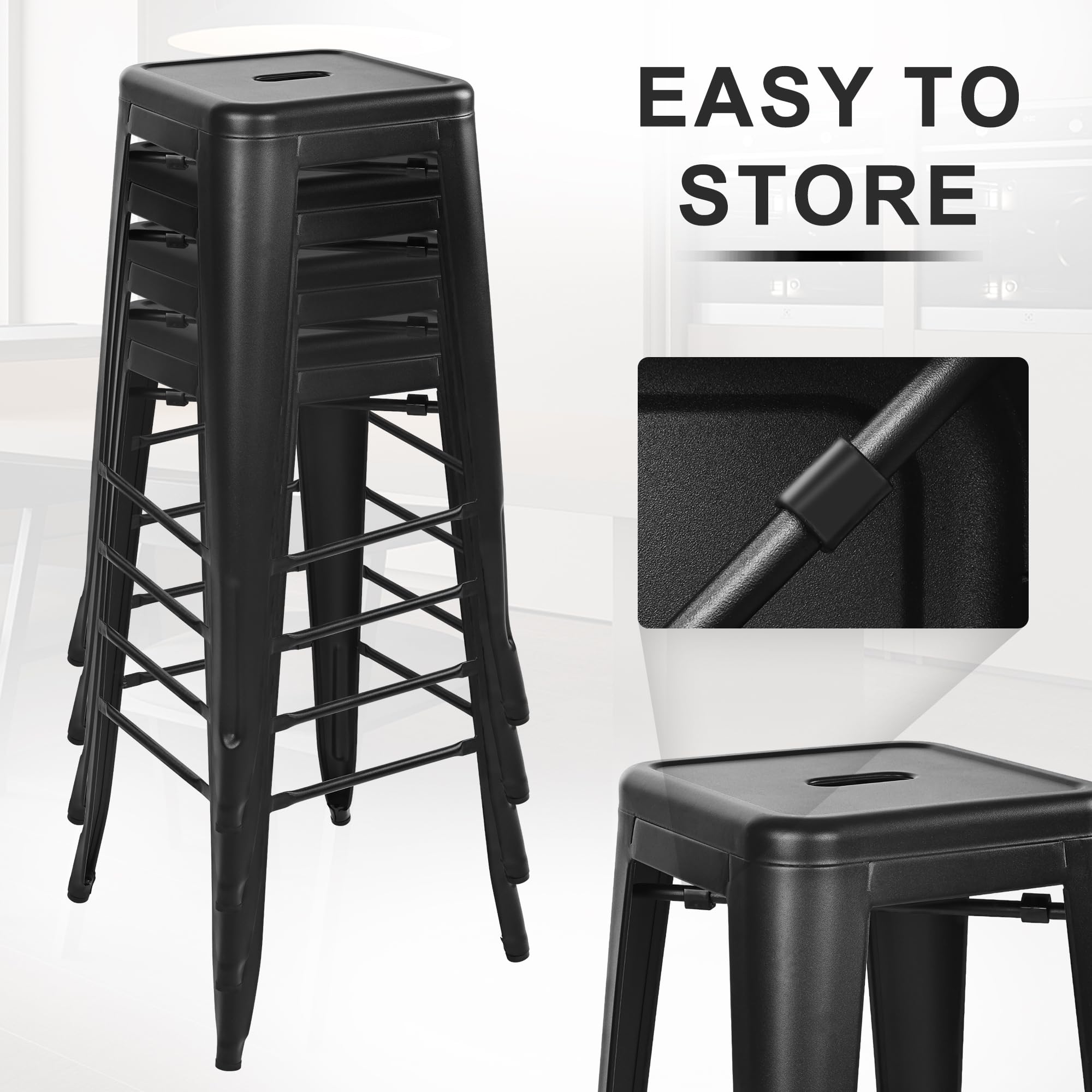Metal Bar Stools Set of 4 - 30 Inch Backless Stackable