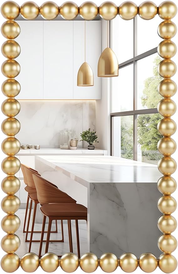 Decorative Beaded Wall Mirror Rectangular Black 28x18