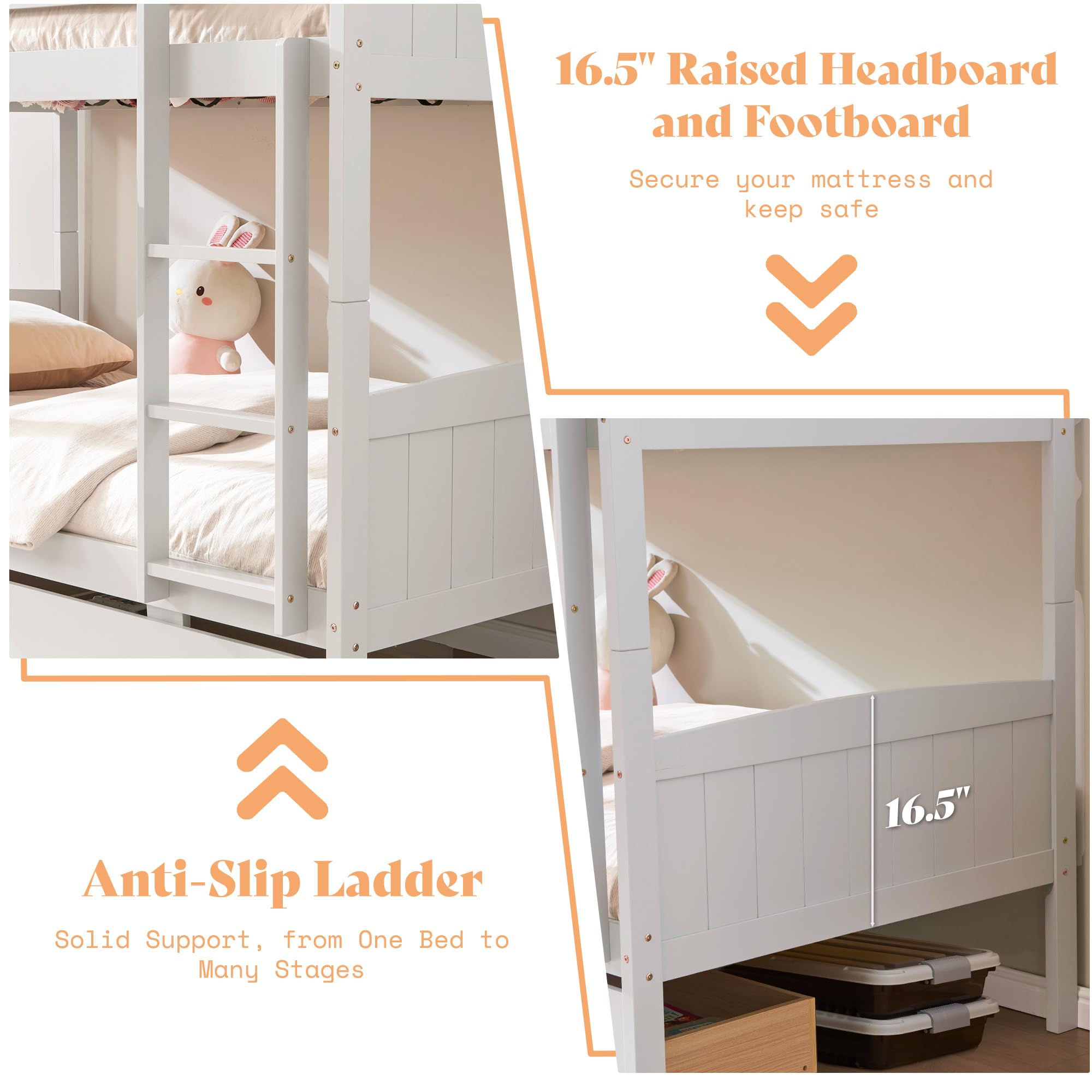 Twin Over Twin Bunk Bed with Storage Drawers