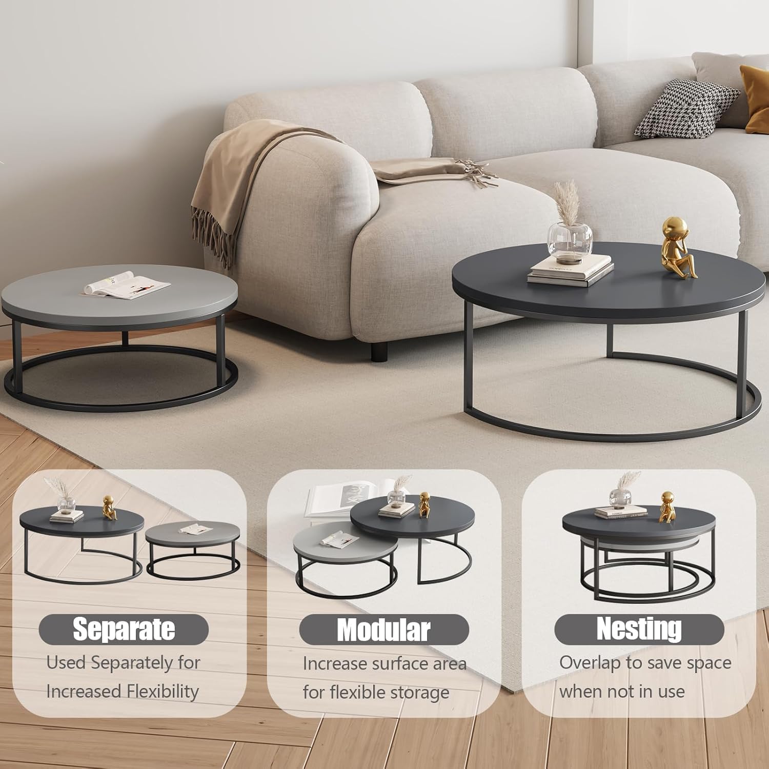 Round Nesting Coffee Table Set of 2