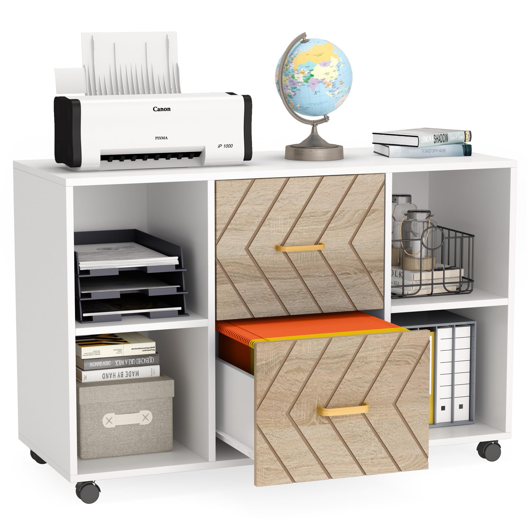 2 Drawer Mobile File Cabinet with Storage Shelves