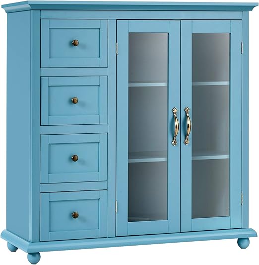 Buffet Sideboard with 4 Drawers and Glass Doors