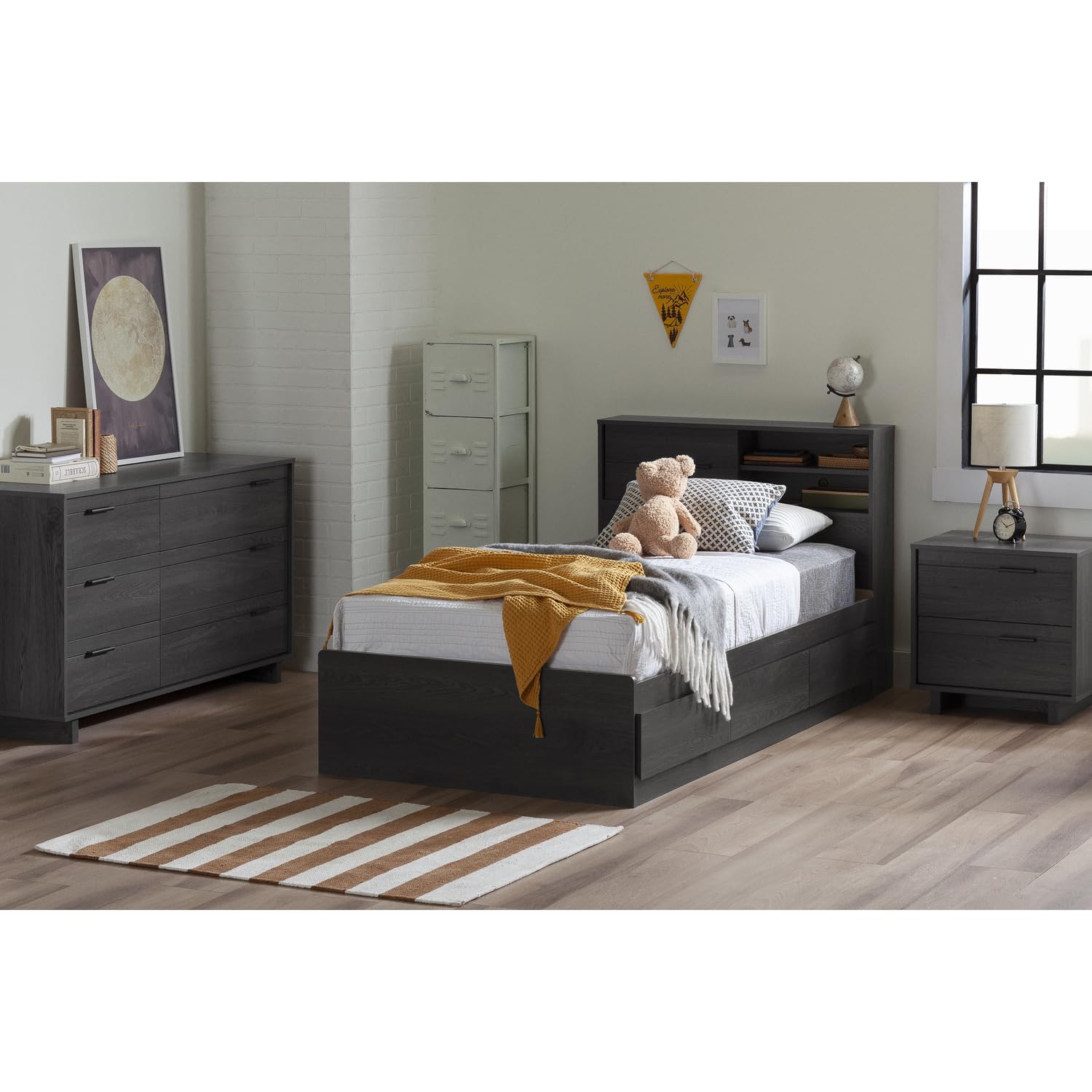 2-Drawer Nightstand Gray Oak