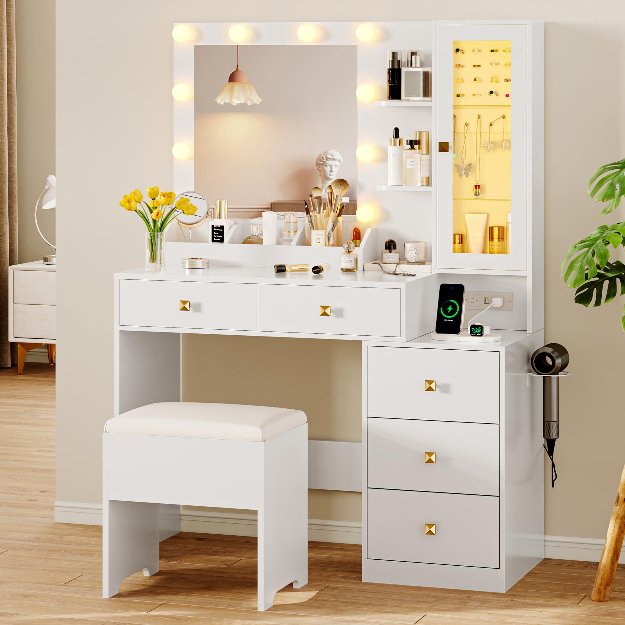 Makeup Vanity Desk with Mirror and Lights