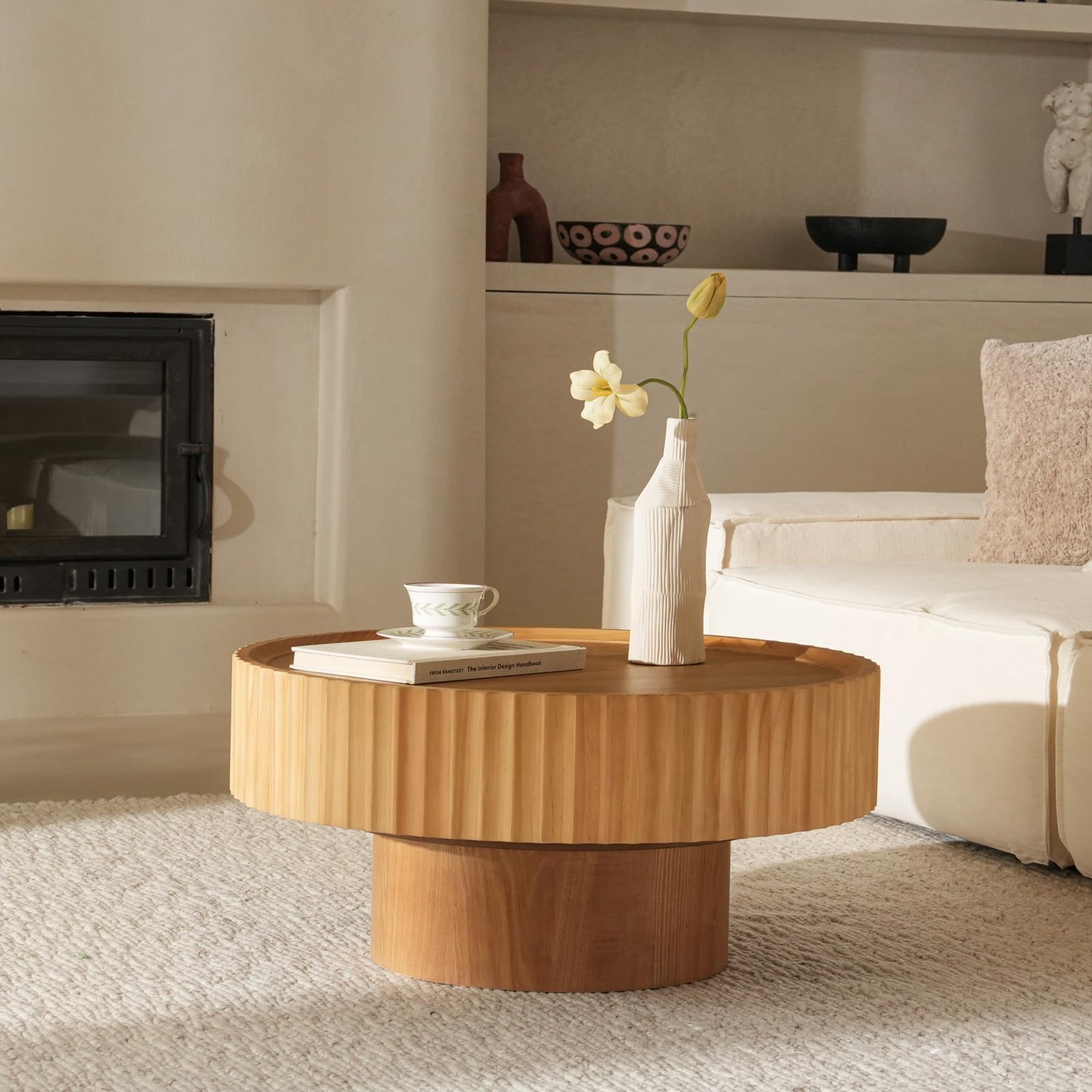 Round Fluted Drum Coffee Table with Storage