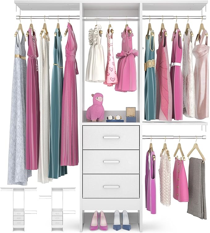 4ft Closet Organizer System with 3 Fabric Drawers and Adjustable Shelves